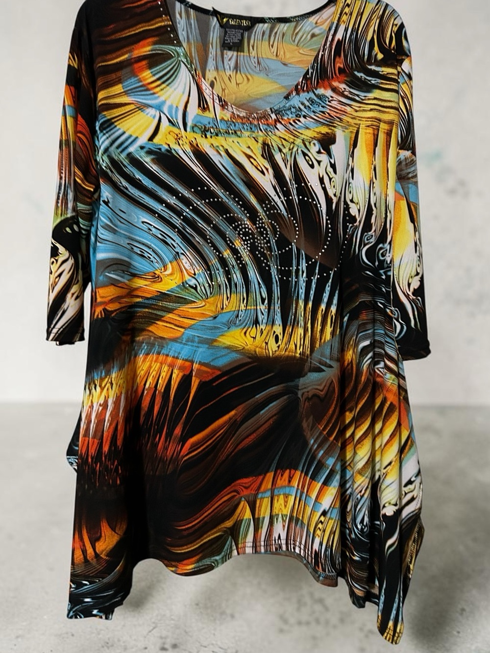 Valentina Artsy Women’s Tunic Blouse Sz Large Embellished Multicolor Beaded Top